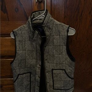 Plaid Quilted Vest Sleeveless Zip Front Patch Pockets Vintage Style